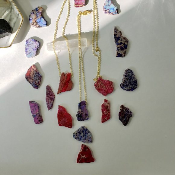 Pink OR Purple Imperial Jasper Gemstone GOLD 19" - Picture 4 of 4